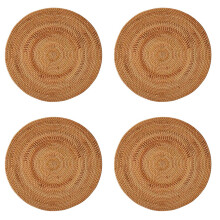 4X Rattan Woven Placemats,Round Table Mats,Non Slip Heat Resistant Place Mat,Wicker Placemat