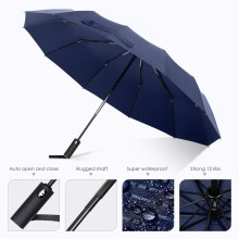2X 12 Ribs Windproof Travel Umbrella with PTFE Canopy, Lengthened Handle with Auto Open Close Button,()
