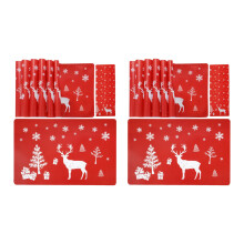 Weihnachts-Tischset mit Tischset für Tischsets mit 12 Tischsets und 12 Tassenmatten, Elch, Weihnachtsbaum, Schneeflocke Bedruckt (Rot)