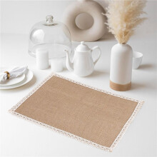 8Pcs Lin Set de Table Dentelle Set de Table Set Jute Naturel Tapis de Vaisselle TisséE DéCoration de FêTe de Mariage