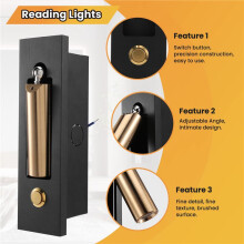 Reading Lights,Headboard Wall Light Reading Light Recessed Push Wall Lamps for Living Room, Bedroom Black Gold