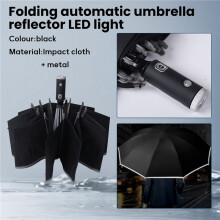 Ombrello Inverso Automatico Invertito Riflettente Pieghevole LED Luce Sicura Notte Telaio Antivento per Uomo Donna Ombrelli