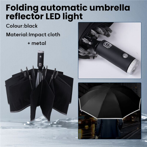 Automatic Reverse Umbrella Inverted Reflective Folding LED Light Safe Night Windproof Frame for Men Women Umbrellas