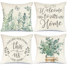 Spring Pillow Covers 18X18 Set Of 4 Farmhouse Throw Pillows Spring Decorations Eucalyptus Leaves Home Decor for Couch