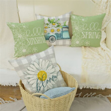 Spring Pillow Covers 18X18 Set Of 4 Spring Decorations Plaid Farmhouse Throw Pillow Home Sofa Decor Cushion Case