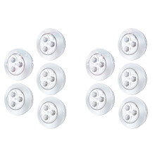 10 Pack LED Battery-Powered Wireless Night Tap Press Lamp Stick- Push Safe Lights for Hallway Closets Cabinets, Silver