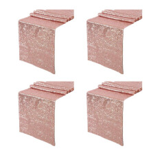 4X Sparkly Rose Gold Sequin Table Runners 12X108 Inch Shimmer Table for Wedding Party Anniversary Birthday Table Cloth