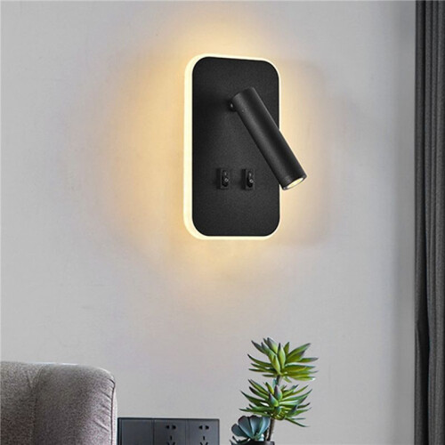 3X Wall Light Backlight USB Charging 330 Degree Rotation Adjustable Wall Lamp Bedside Study Reading Sconce Lamp Black 2