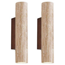 2X LED Wall Light Modern Simple Natural Yellow Travertine Wall Light with and Down Light