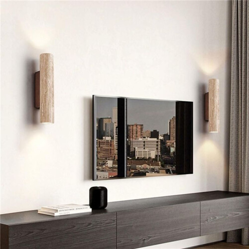 2X LED Wall Light Modern Simple Natural Yellow Travertine Wall Light with  and Down Light 2
