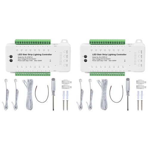 2X 16 Channels Led Stair Light Staircase Controller 2 PIR for Indoor Flexible LED COB Strip Light Without Remote Control