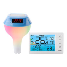 Solar Powered Pool Thermometer with RGB Atmosphere Light Intelligent Outdoor LED Digital Water Thermometer Sky