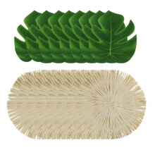 24 Pack Luau Placemats and Placemat, Round Luau Fringe Place Mats Tropical Leaf Place Mats Summer Hawaiian