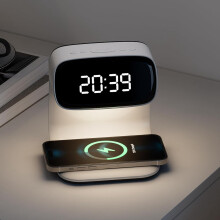 Digital Alarm Clock with Wireless Fast Charging Station 15W Touch Lamp for Bedside,3 Colors Nightlight Night Lamp
