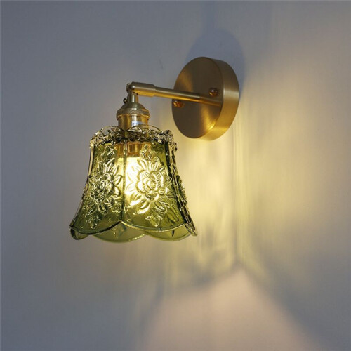 Glass LED Wall Lights Pull Chain  Living Dining Room Kitchen Copper Vintage Style  Down Rotate Bedside Lamp 1