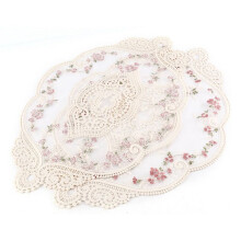 4Pcs Vintage Oval Lace Table Placemats Exquisite Flower Embroidered Doilies Vase Mat 12.2 X 16.9 Inch