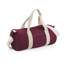 (One Size, Burgundy/Off White) Bagbase Plain Varsity Barrel / Duffle Bag (20 Litres) (Pack of 2)