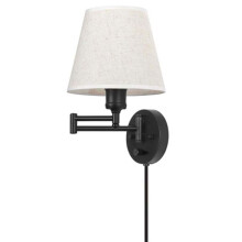Wandleuchte mit Schwenkarm, Wandmontage mit Stecker, Undurchsichtiger Leinenschirm, 2-Wege-Kabelabdeckungen, Schlafzimmerbeleuchtung (1 Licht),
