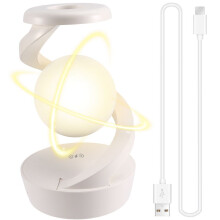 Luce Notturna A LED Rotante A 360 con Caricabatterie Wireless, Lampada da Scrivania Senza Fili, Luce Notturna A LED Levitante Ricaricabile, Bianca