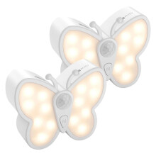 Luz Noturna LED Borboleta Brilhante e Regulável, Sensor de Movimento Inteligente, com Holofote e 2 Temperaturas de Cor, 2 Peças