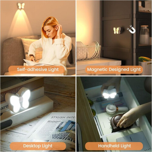 Bright Dimmable Butterfly LED Night Light  Motion Sensor with Spotlight and 2 Color Temperature 2PCS 2