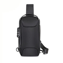 Waterproof USB Charging Anti-Theft Crossbody Bag with Lock, Portable Chest Pouch Backpack Black
