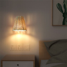 Applique murale rétro en rotin tissé à la main, luminaire décoratif pour loft, salon, chevet, lampe murale LED.