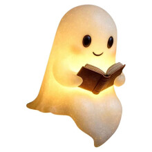 Urocza Lampka-Duch Czytający Książkę, Mała Lampka-Duch z Książką, Lampka Nocna LED 3D, Dekoracja na Halloween do Sypialni, Półka, Impreza S
