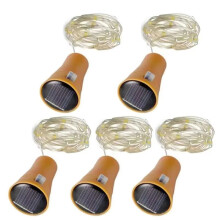 5 Guirlandes Lumineuses Solaires de 2 M avec 20 LED pour Bouteille de Vin, Fil de Cuivre, pour Décoration de Mariage, Jardin, Blanc Chaud