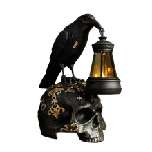 Gotycka Lampa z Żywicy w Ciemności i Krukiem w Czaszce Kruka, Lampka Nocna na Halloween, Dekoracje B