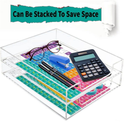 Acrylic Letter Tray Paper Organizer, Transparent Desktop Organizer Tray Stackable Desktop Accessory Tray 2