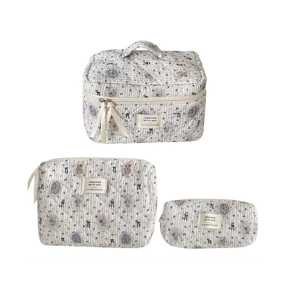 Quilted Bear Makeup Bag Cosmetic Organizer Bag Aesthetic Makeup Storage Bag Cute Bear Toiletry Bag Cosmetic Bag