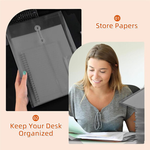 12PCS Plastic File Folders for Documents, A4 Plastic Envelopes Folders with Snap Closure and String Tie,for School Home 1