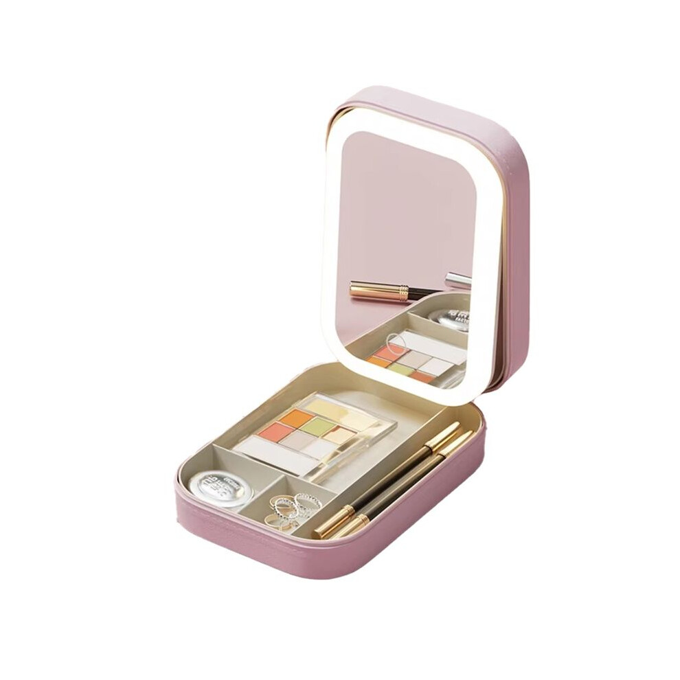 LED Mirror Makeup Storage Box - Portable Travel Cosmetic Case with Large Capacity, Ideal for Makeup Accessories A
