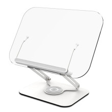 360 Rotating Desktop Book Stand with Transparent Panel Page Clips Foldable and Angle Adjustable Holder for Book Holder