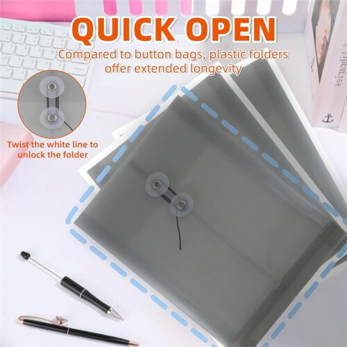 12PCS Plastic File Folders for Documents, A4 Plastic Envelopes Folders with Snap Closure and String Tie,for School Home