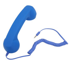 Retro Telephone Handset with OneTouch Answer and Volume Control, Radiation Reduction, White Blue