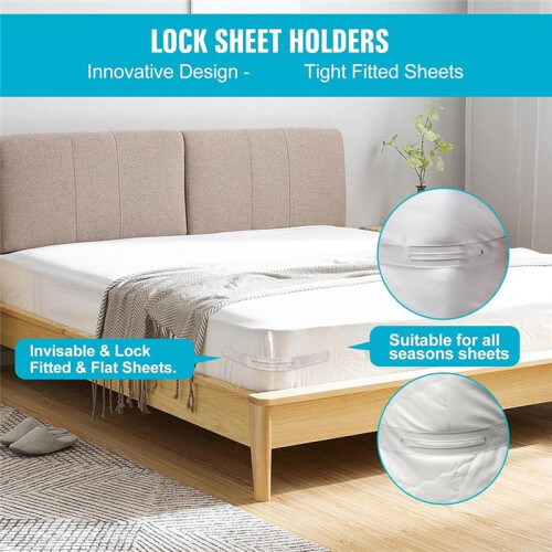 Adjustable Sheet Clips Keep Sheets in Place, Fitted Bed Sheet Holders Keep Sheets Firm & Tight for Bed Concers Bed 1