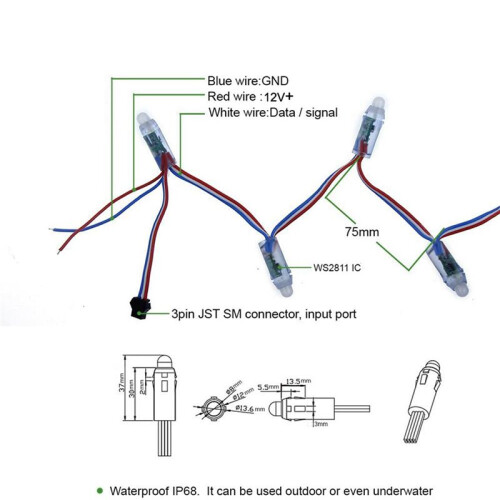 250Pcs WS2811 RGB LED Pixels Light Individually Addressable 12mm Diffused Digital Full Color LED Pixel Light DC12V 1