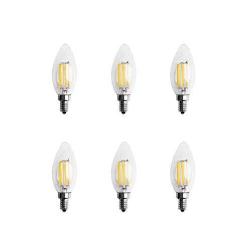 6X Dimmable E12 6W COB Edison Candle Flame Filament LED Light Bulb Lamp 10x3.5cm