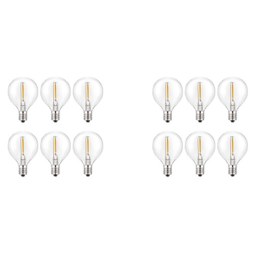 12Pcs G40 LED Replacement Light Bulbs, E12 Screw Base Shatterproof LED Globe Bulbs for Solar String Lights Warm White