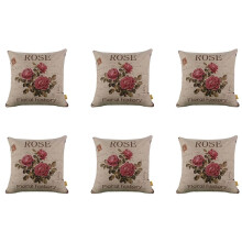 6X Vintage Floral/Flower Flax Decorative Throw Pillow Case Cushion Cover Home Sofa Decorative(3 Roses)