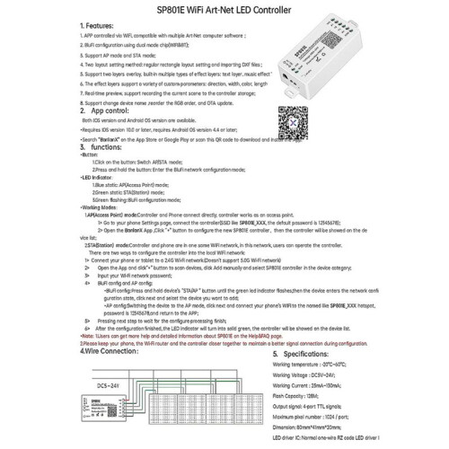 2X SP801E Wifi Art-Net LED Controller LED Matrix Panel Module WS2812B WS2811 Light Strip Wireless Control DC5-24V 2