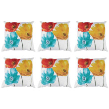 6X Flachs Quadrat Dekorative Dekokissen Hüle Kissenbezug Bezaubernde Schöne Tricolor Rot Gelb Blau Mohn Blumen Geschenk Jahrestag Tagesgeschenk 45 x