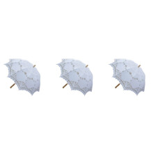 3pcs 80cm Victorian Lace Embroidery Wedding Umbrella Bridal Parasol, White
