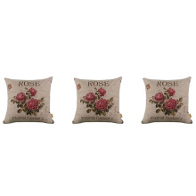 3X Vintage Floral/Flower Flax Decorative Throw Pillow Case Cushion Cover Home Sofa Decorative(3 Roses)