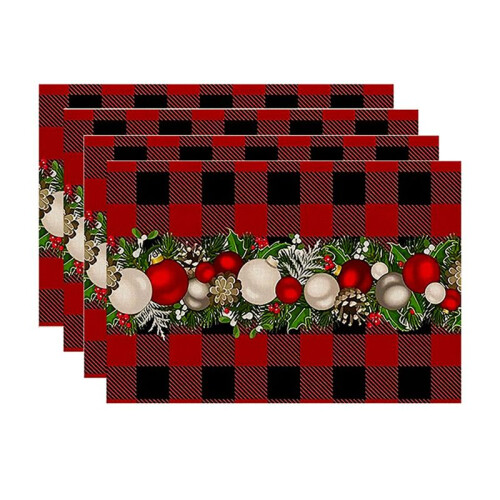 4PCS Xmas Trees Snow  Christmas Placemats Winter Table Mats for Kitchen Dining Decoration E