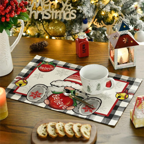 4PCS Xmas Trees Snow  Christmas Placemats Winter Table Mats for Kitchen Dining Decoration E