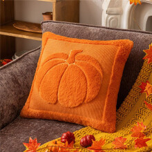 Fall Pillow Covers 2-Pack Fall Beige Pumpkin Embroidered Cushion Covers Soft Plush Faux Leather Cushion Covers C