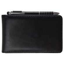 10Pcs Pocket Notepad Holder Set with Metal Pen and Pocket Notebook Refills (Black)